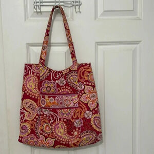 Vera Bradley shoulder bag pink orange and white Paisley pocket front snap close